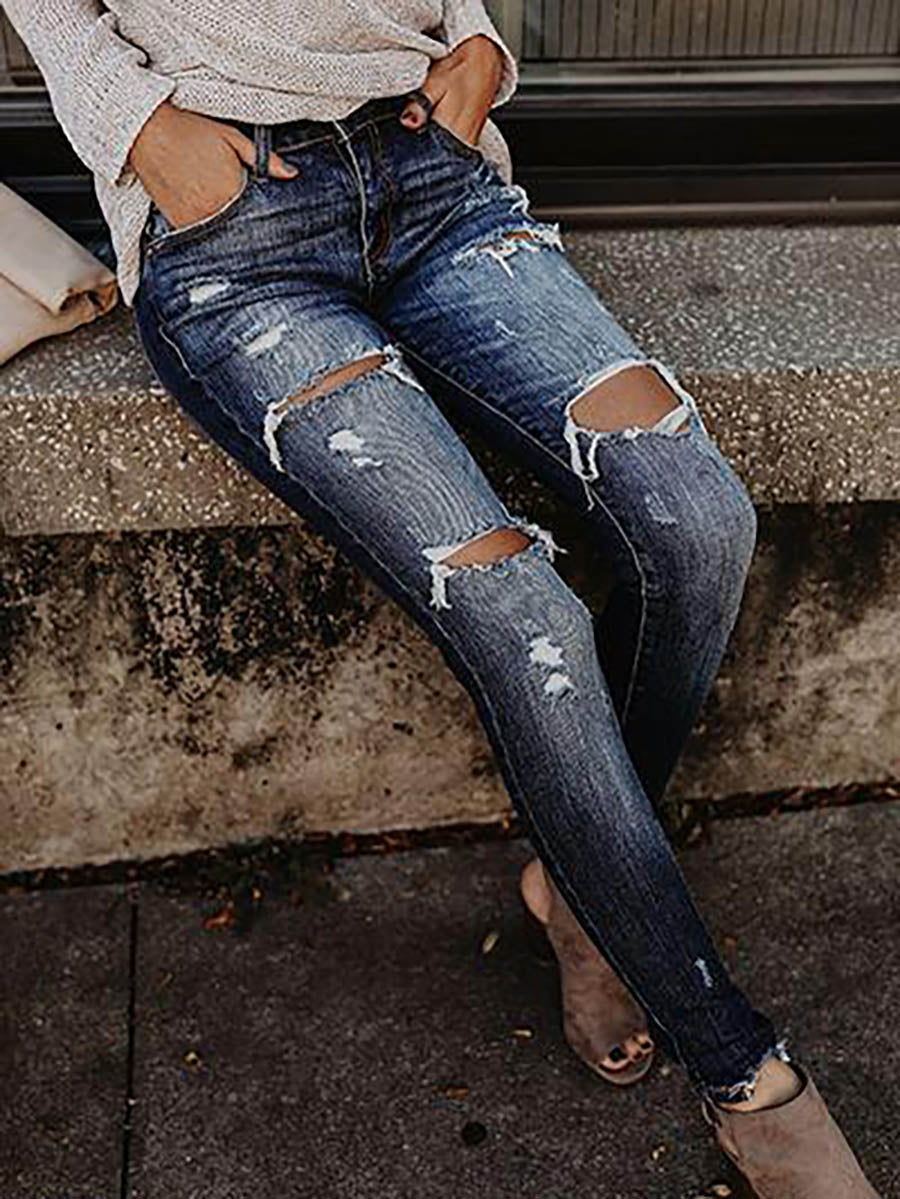 Veleaee Ripped Skinny Jeans