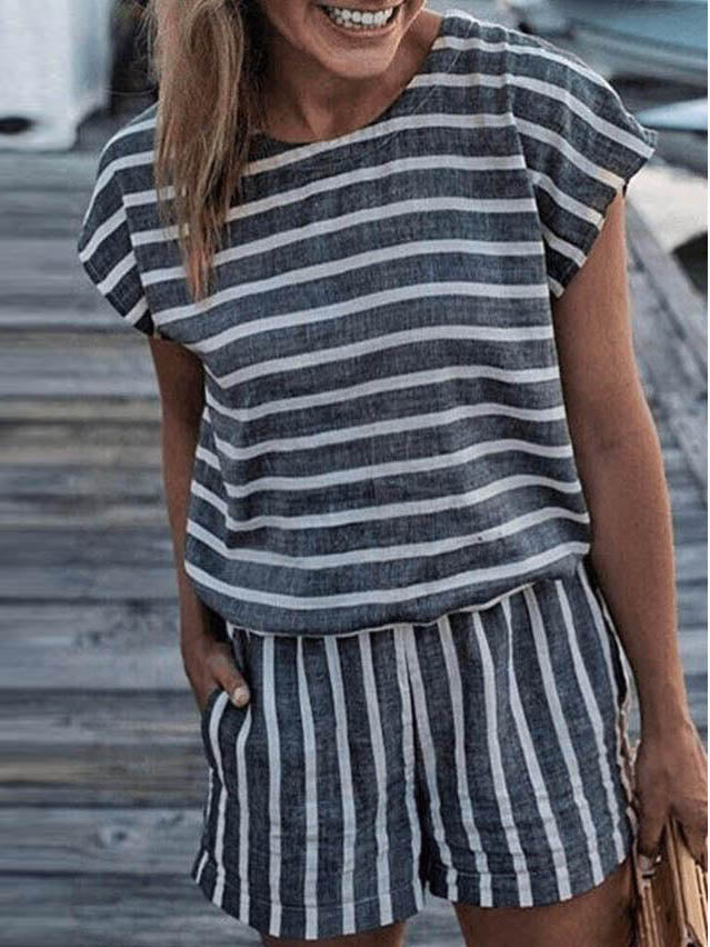 Veleaee Striped Short Romper