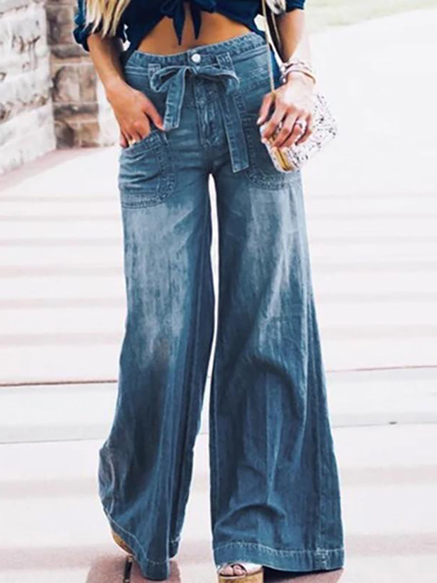 Veleaee Lace Up Flare Jeans