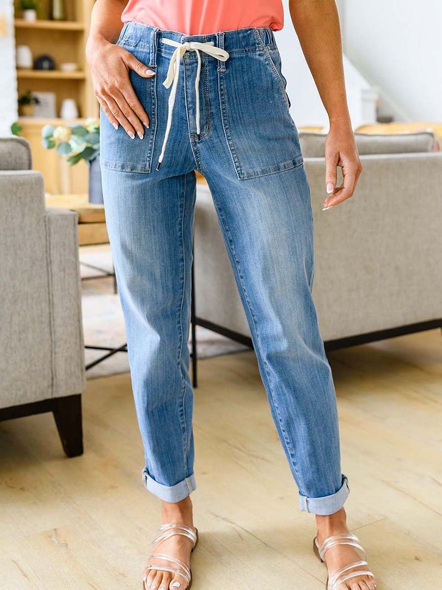 Veleaee Pull On Denim Joggers