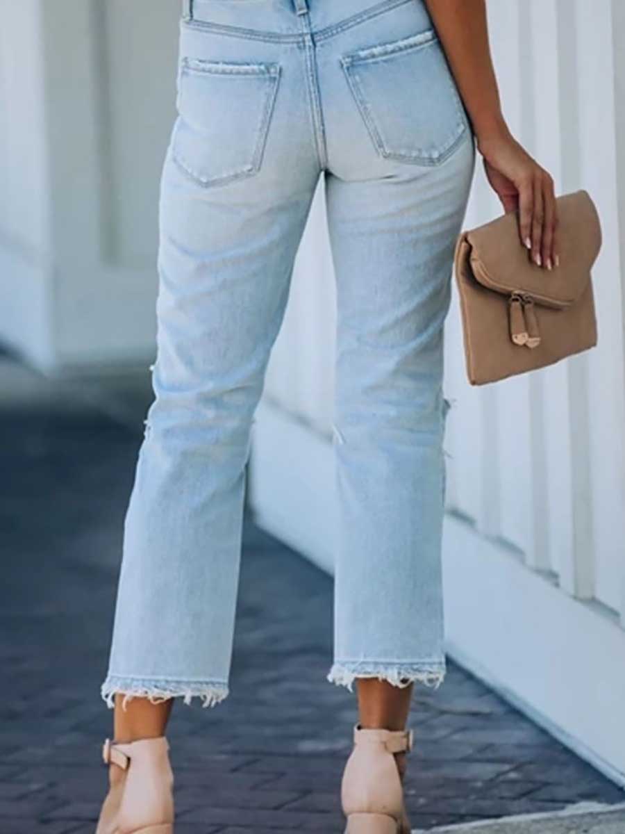 Veleaee Non-stretch Ripped Washed Jeans
