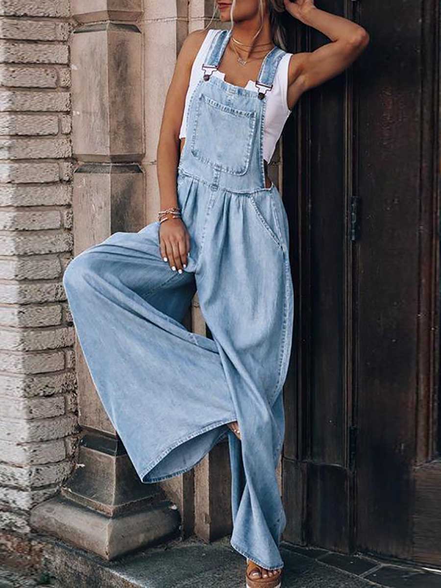 Veleaee Loose Sleeveless Denim Back Pants