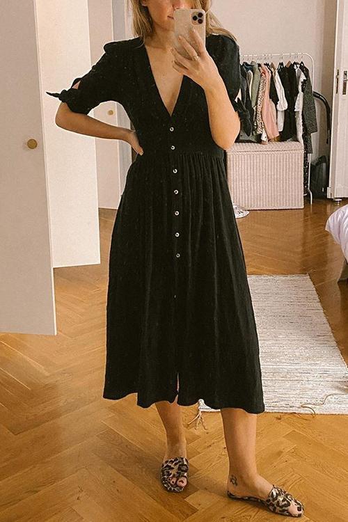 Veleaee Button Knot Sleeve Dress