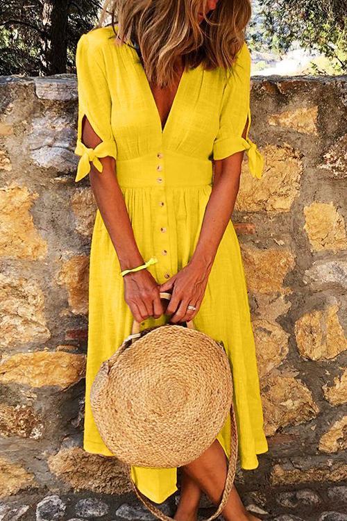 Veleaee Button Knot Sleeve Dress