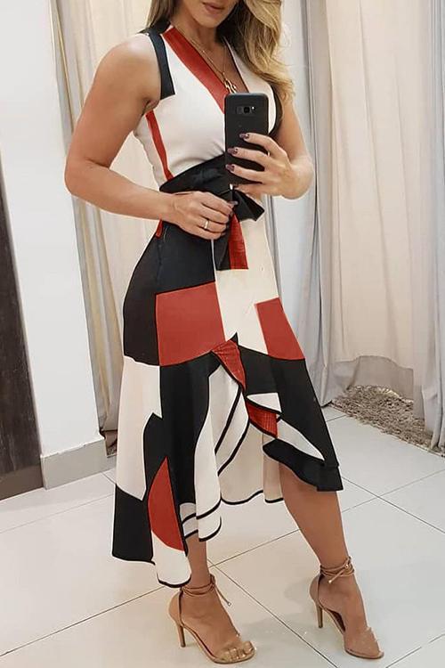 VeleaeeIrregularity Hem V Neck Sleeveless Dress