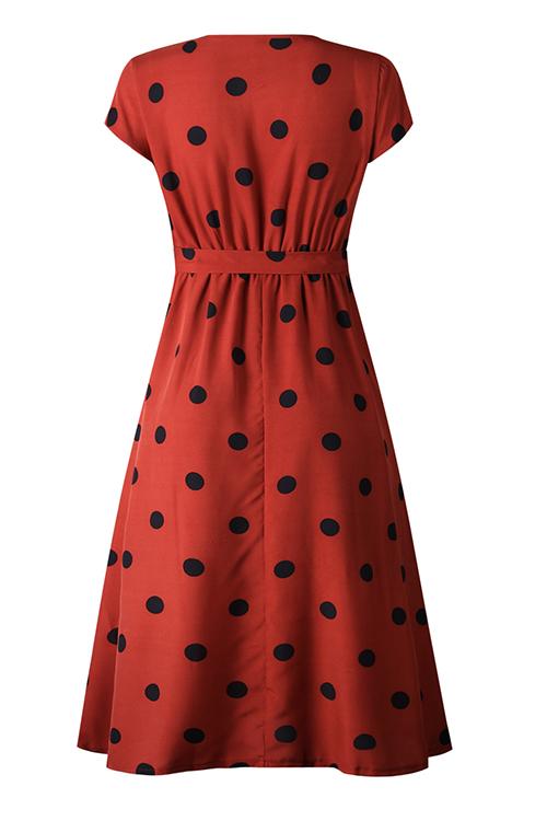Veleaee Dot Print V Neck Sleeveless Dress