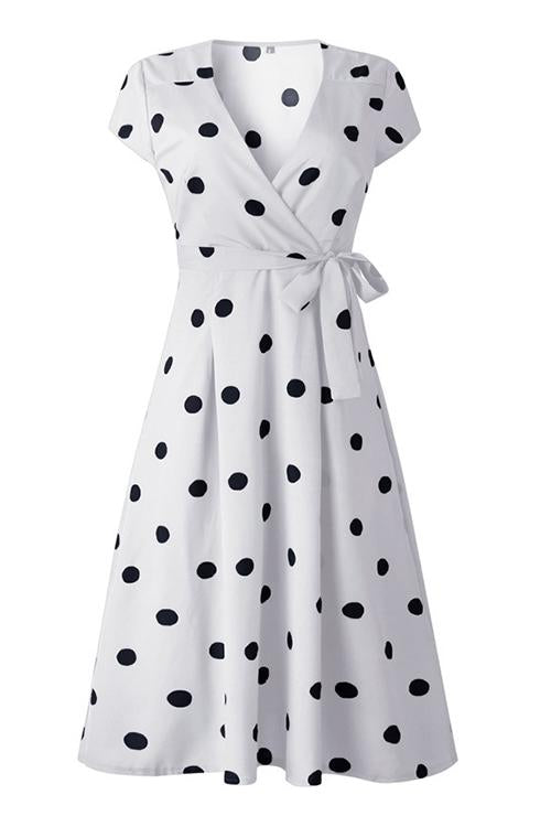 Veleaee Dot Print V Neck Sleeveless Dress