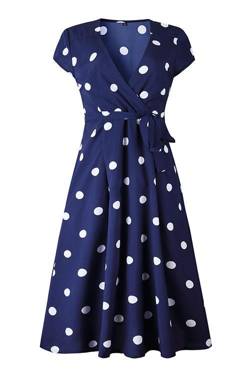 Veleaee Dot Print V Neck Sleeveless Dress