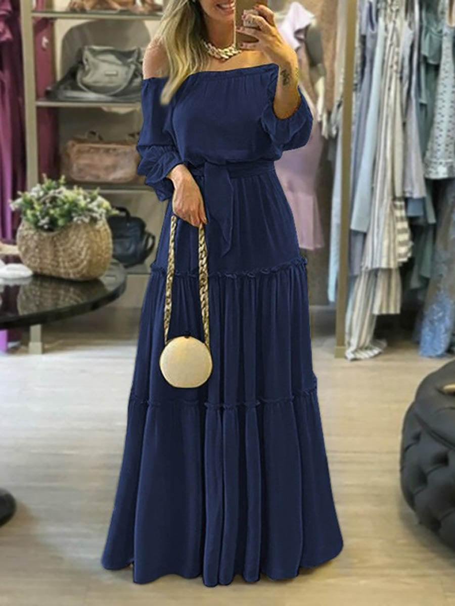 Veleaee Solid Color Laced Maxi Dress
