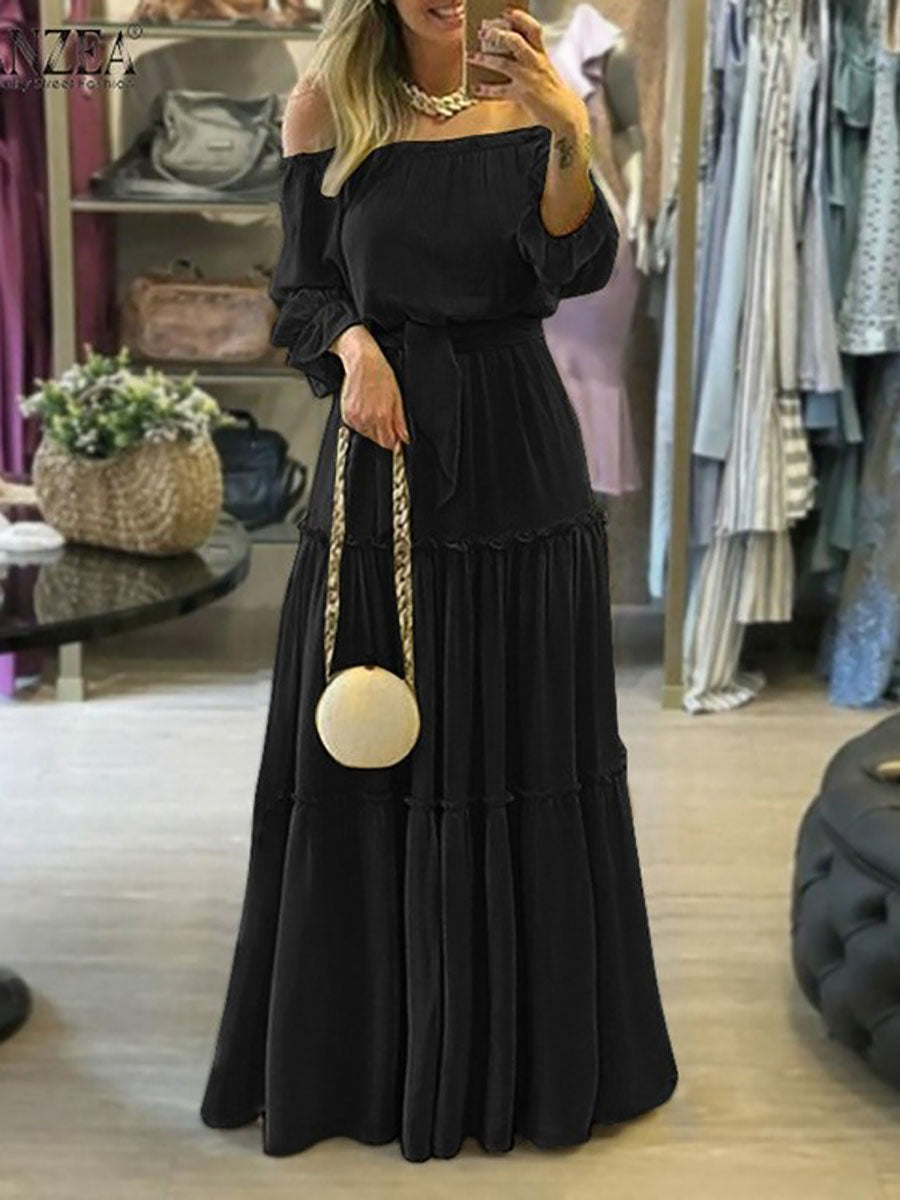 Veleaee Solid Color Laced Maxi Dress