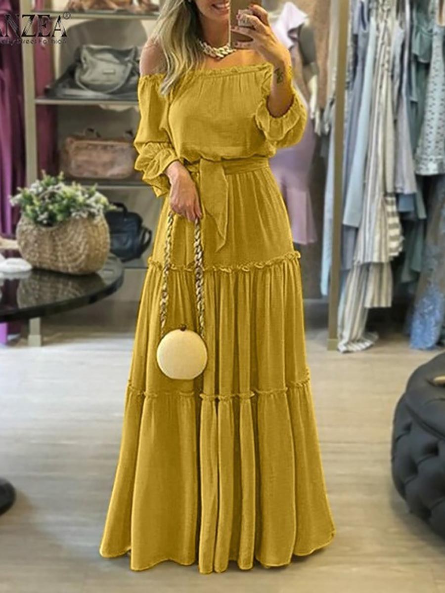 Veleaee Solid Color Laced Maxi Dress