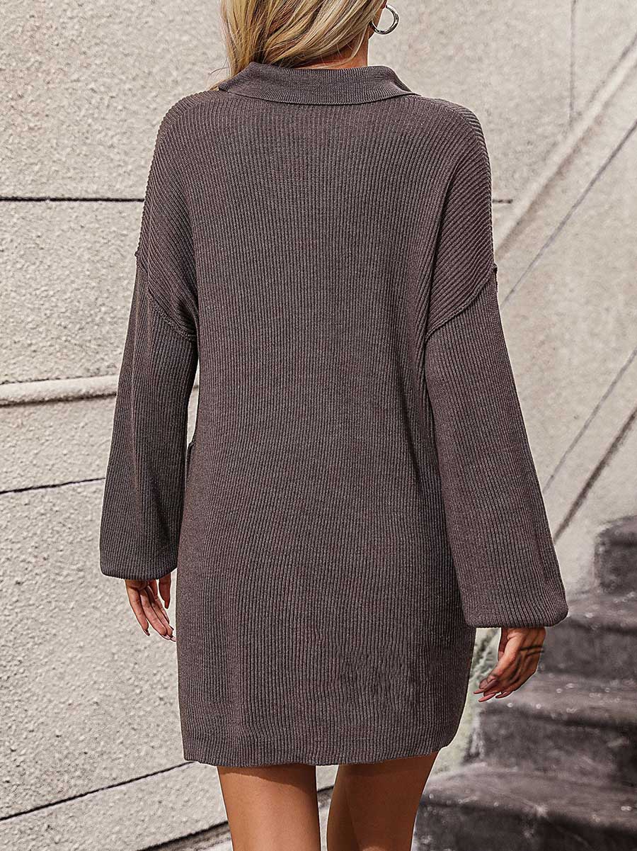 Veleaee Solid Color Lapel Button Knit Mid-Length Coat Sweater