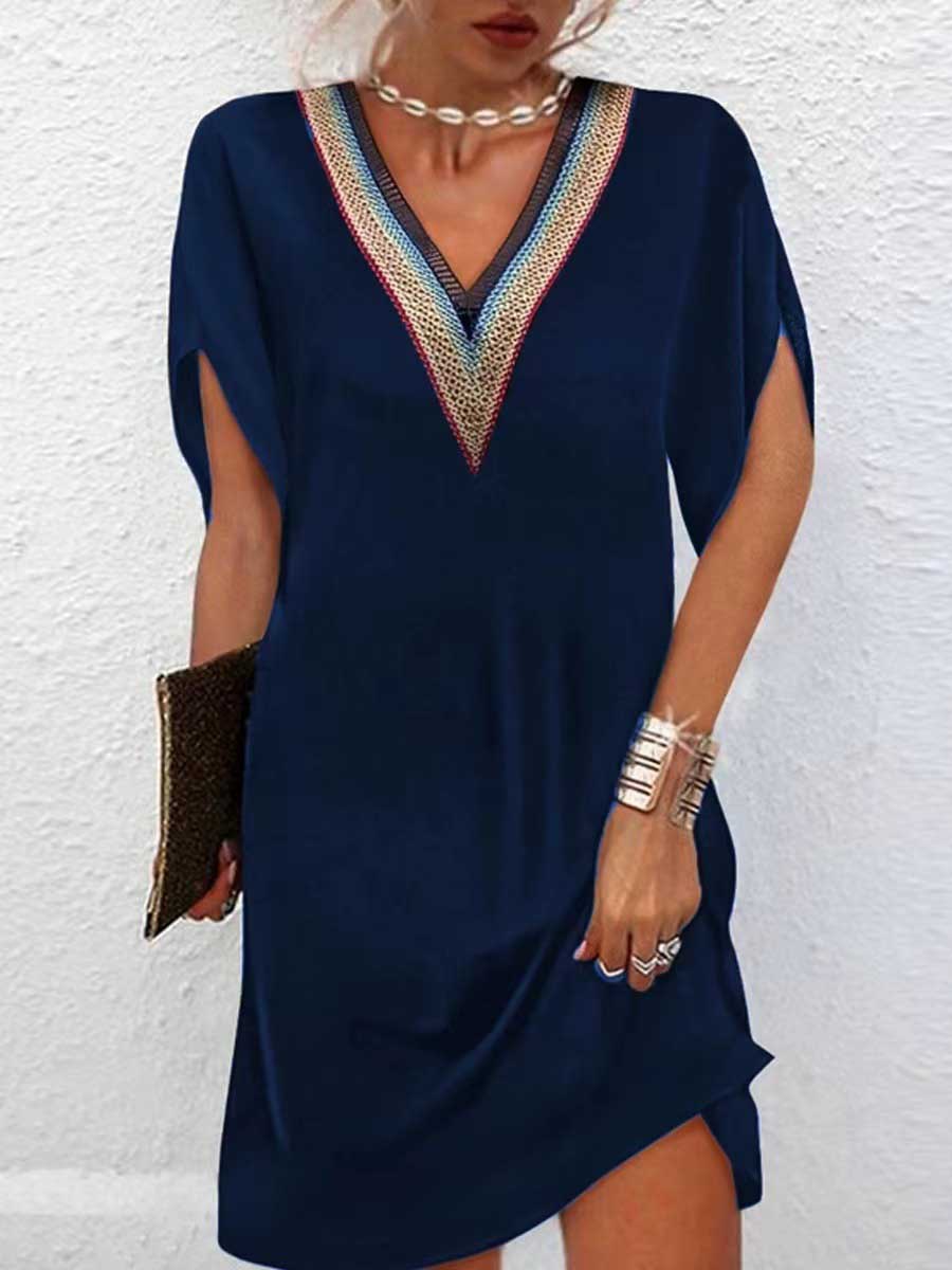 Veleaee Temperament Clashing Color V-Neck Black Dress