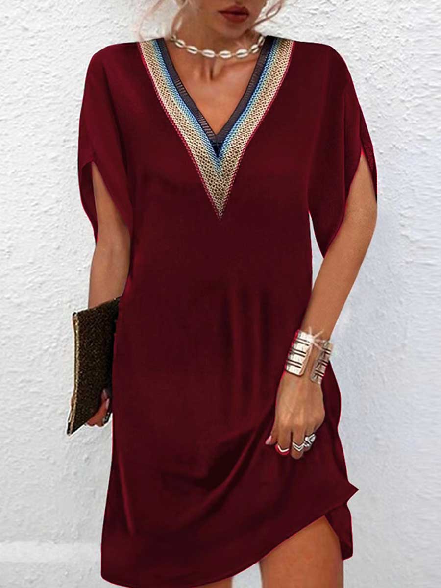 Veleaee Temperament Clashing Color V-Neck Black Dress