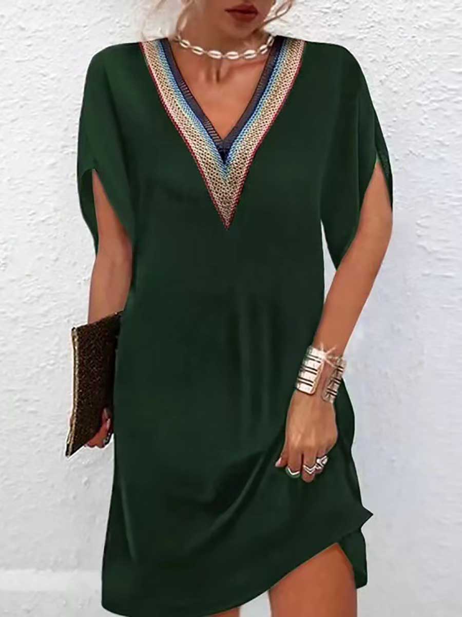 Veleaee Temperament Clashing Color V-Neck Black Dress