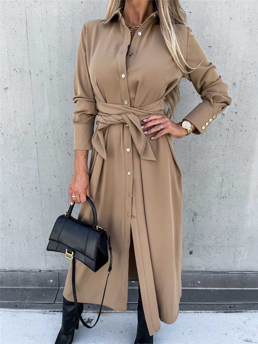 Veleaee Long Solid Color Cardigan Long Sleeve Hem Dress