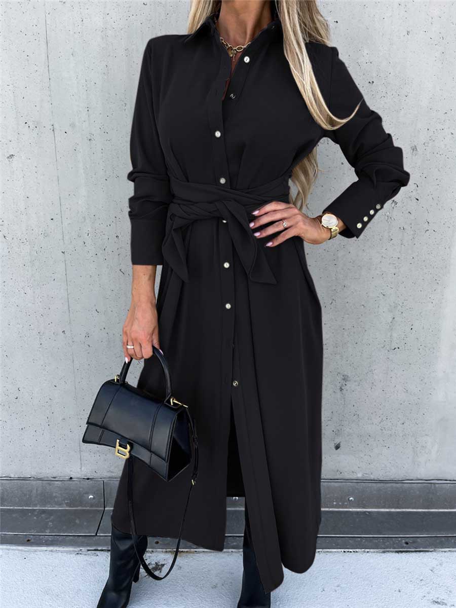 Veleaee Long Solid Color Cardigan Long Sleeve Hem Dress