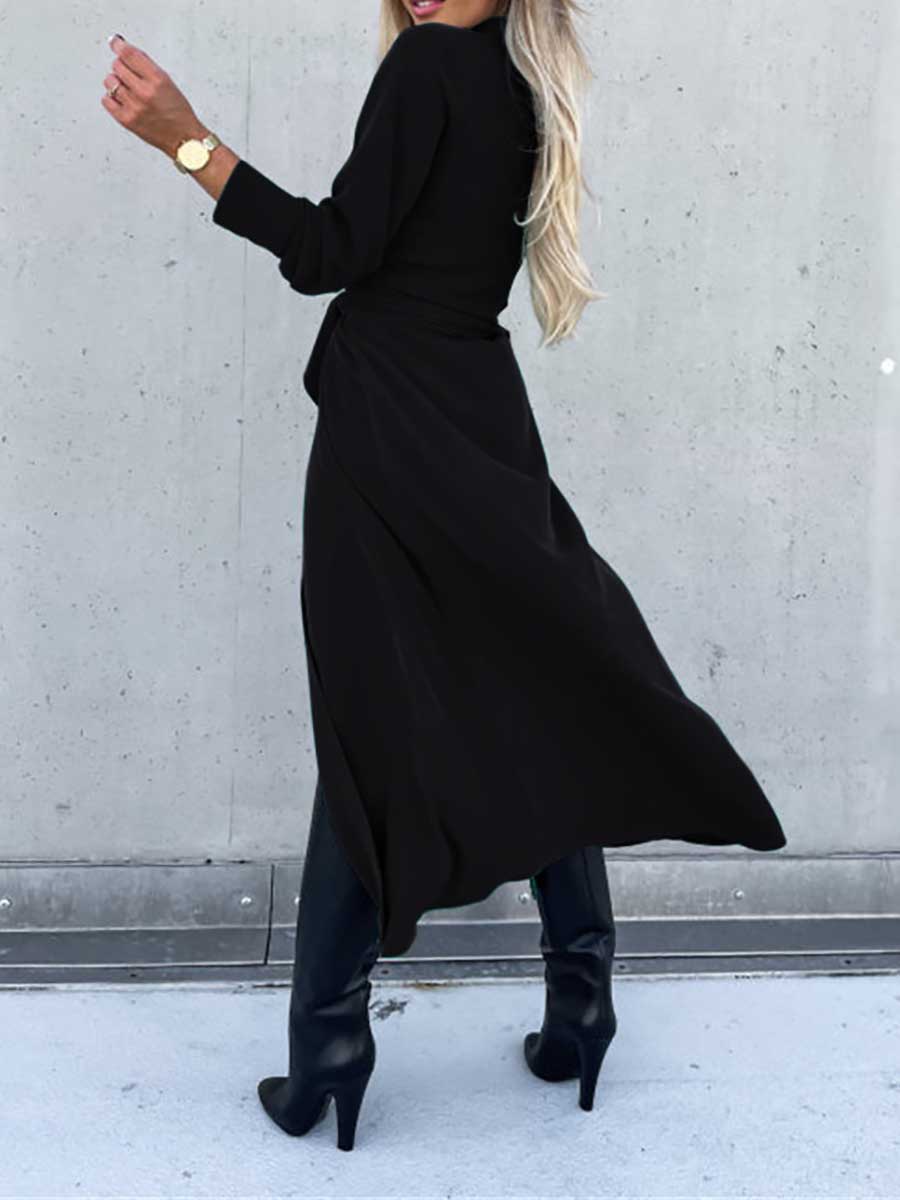 Veleaee Long Solid Color Cardigan Long Sleeve Hem Dress