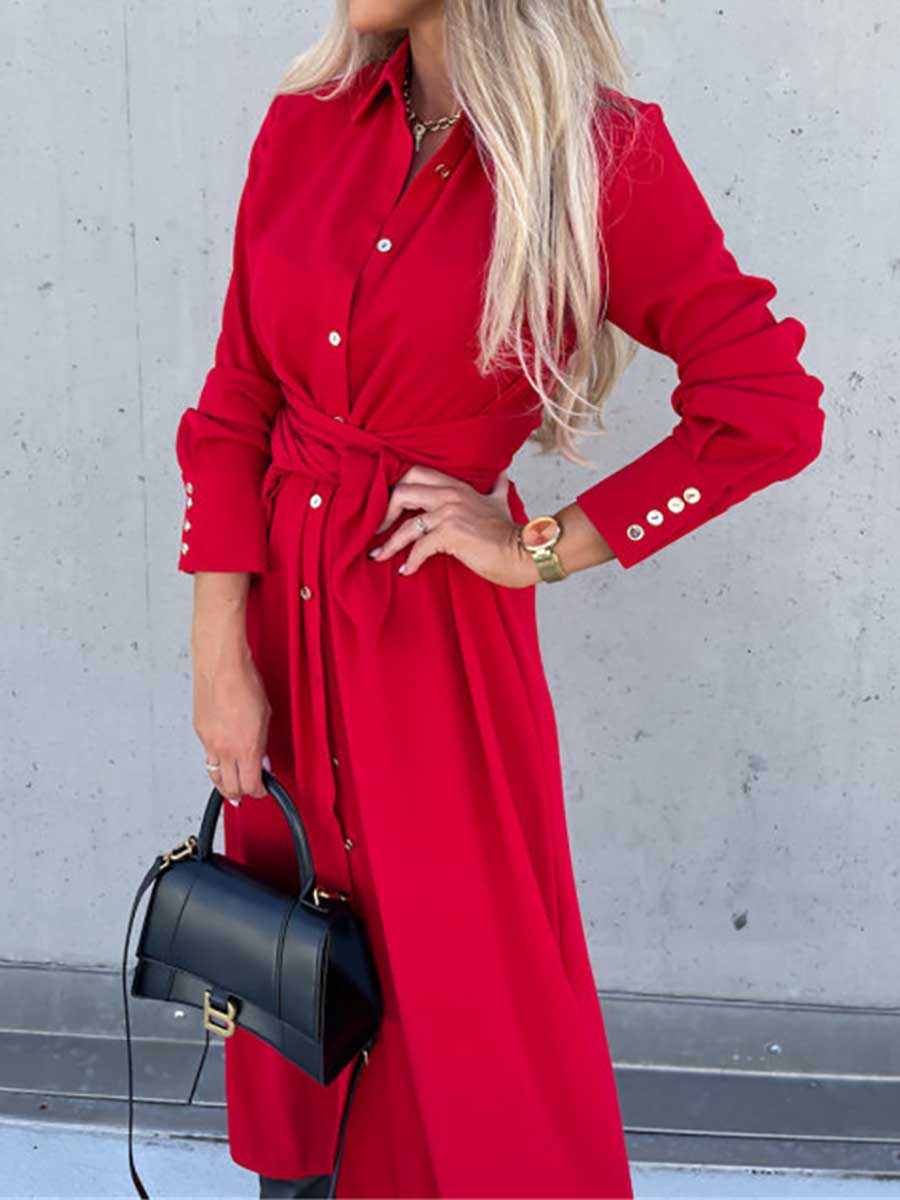 Veleaee Long Solid Color Cardigan Long Sleeve Hem Dress