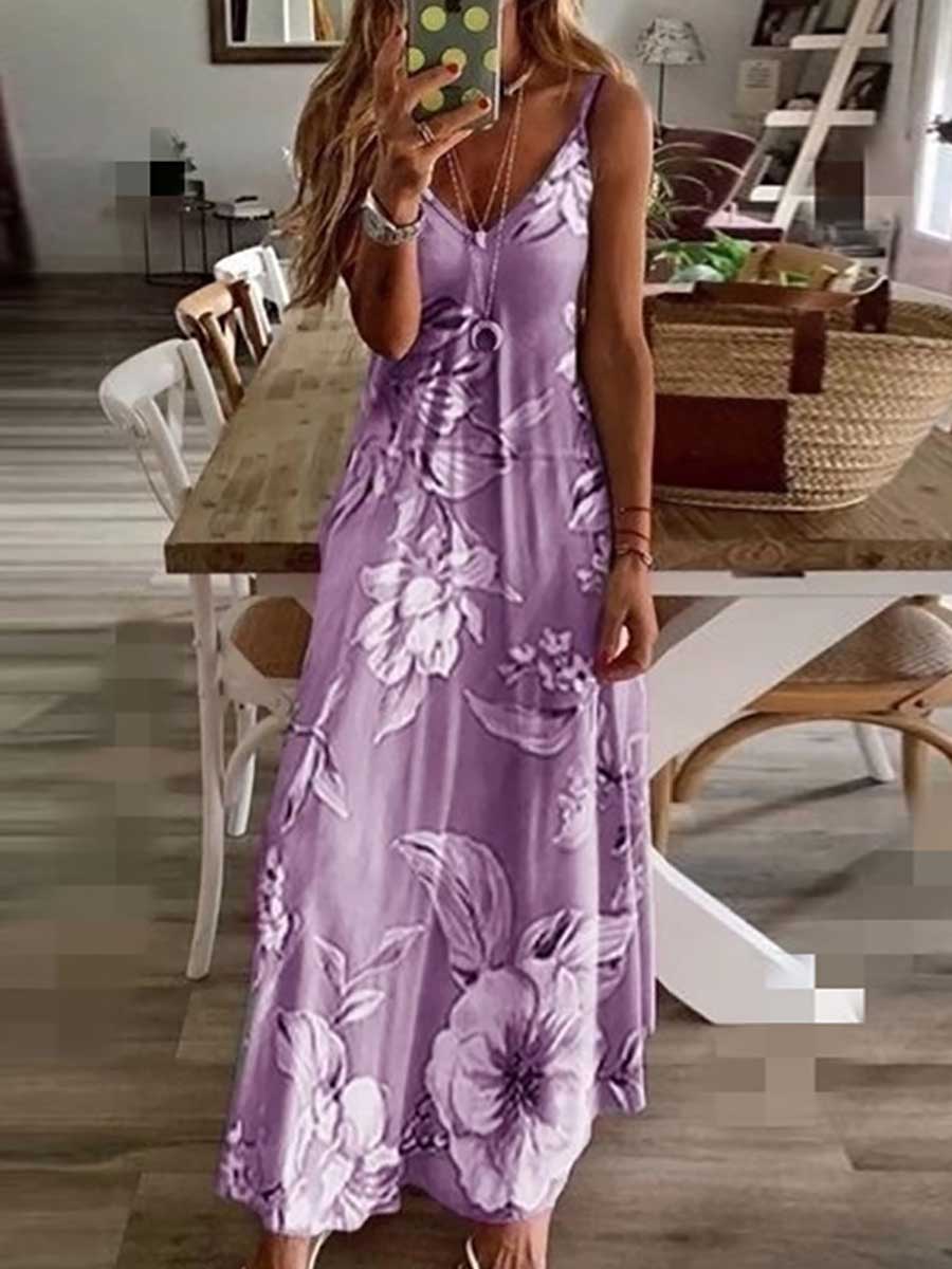 Veleaee Slim Long Floral Halter Dress