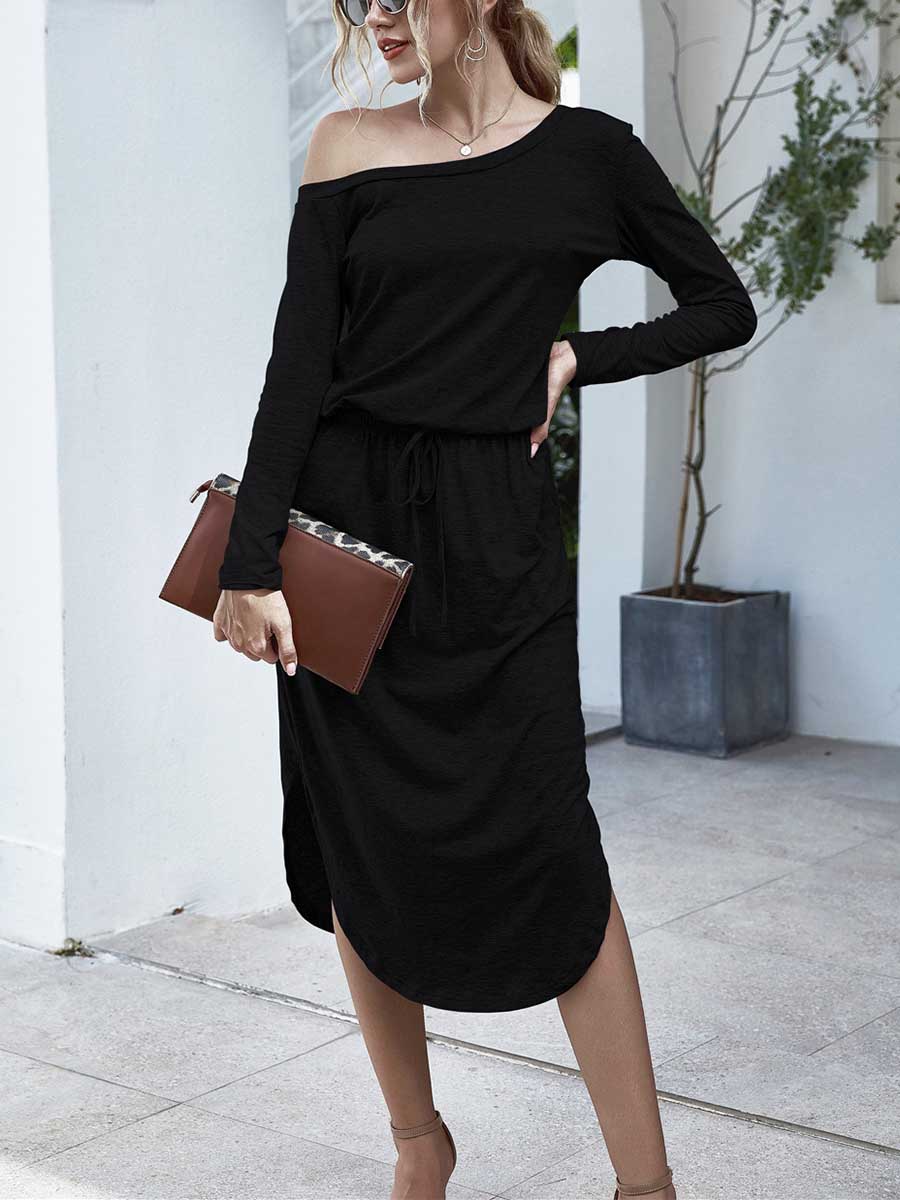 Veleaee Strapless Long Sleeve Split Dress