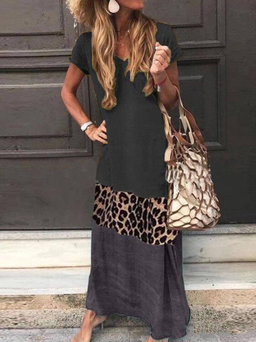 Veleaee Fashion Sweet Print Patchwork V Neck Printed Dress Dresses(4 Colors)