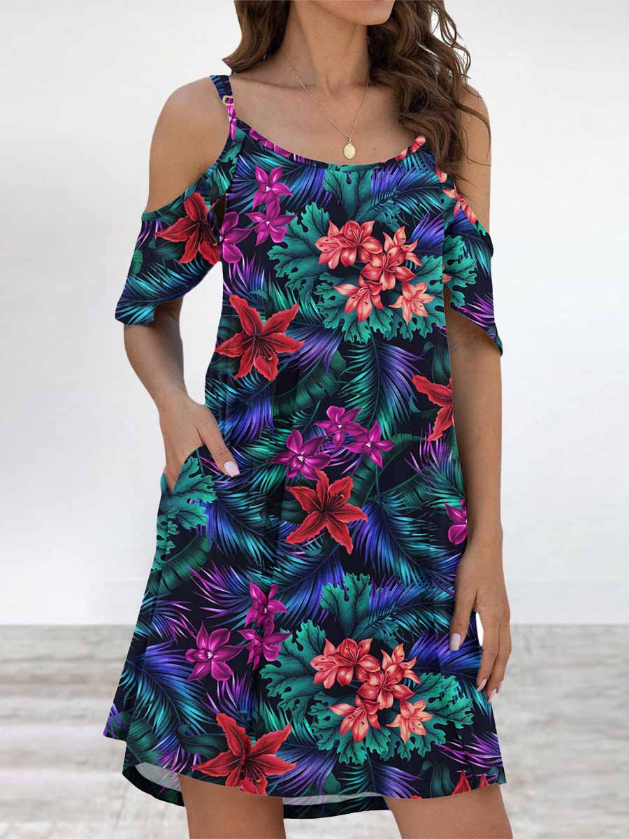 Veleaee Elegant Print Flounce O Neck Dresses(11 Colors)