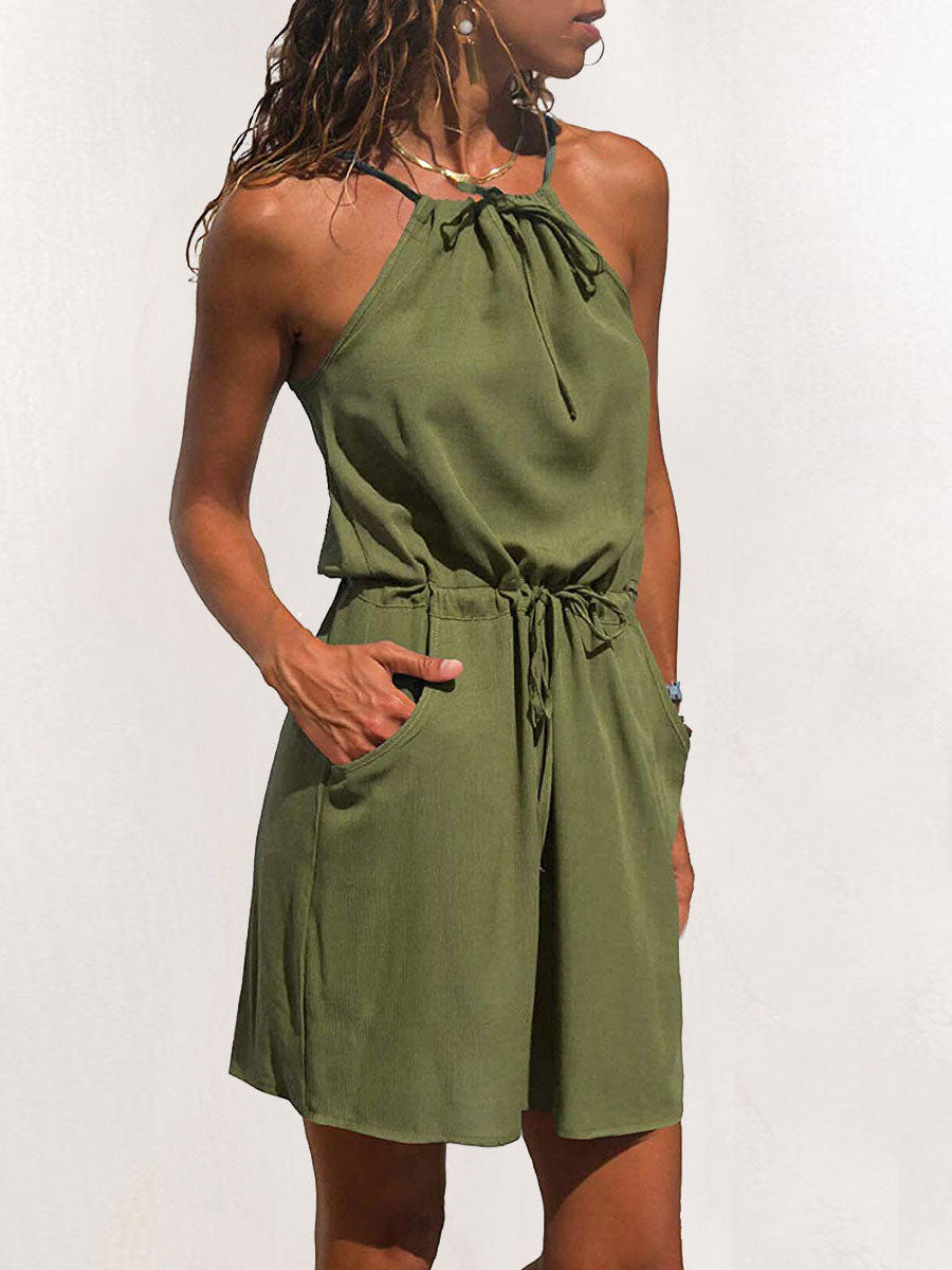 Veleaee Simplicity Print Patchwork Spaghetti Strap A Line Dresses(3 Colors)