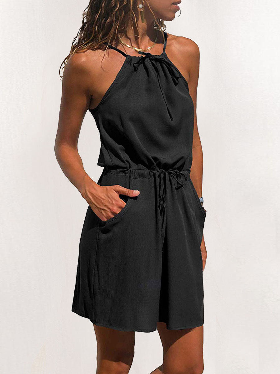 Veleaee Simplicity Print Patchwork Spaghetti Strap A Line Dresses(3 Colors)