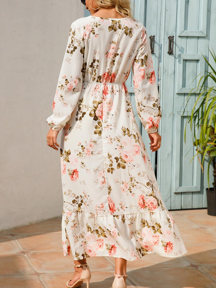 Veleaee Floral Print Casual Long Dresses