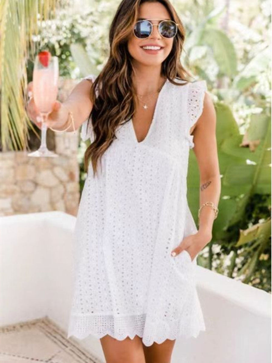 Veleaee Lace V-Neck Dress Comes With Safety Shorts (6 colors)