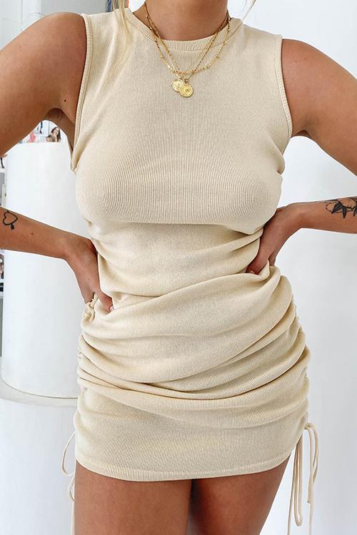 Veleaee Drawstring Sleeveless Mini Dress