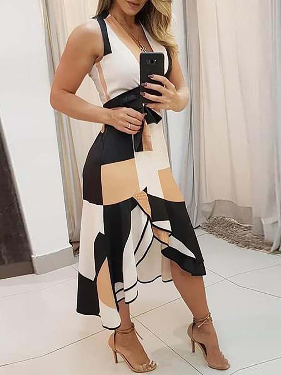 VeleaeeIrregularity Hem V Neck Sleeveless Dress