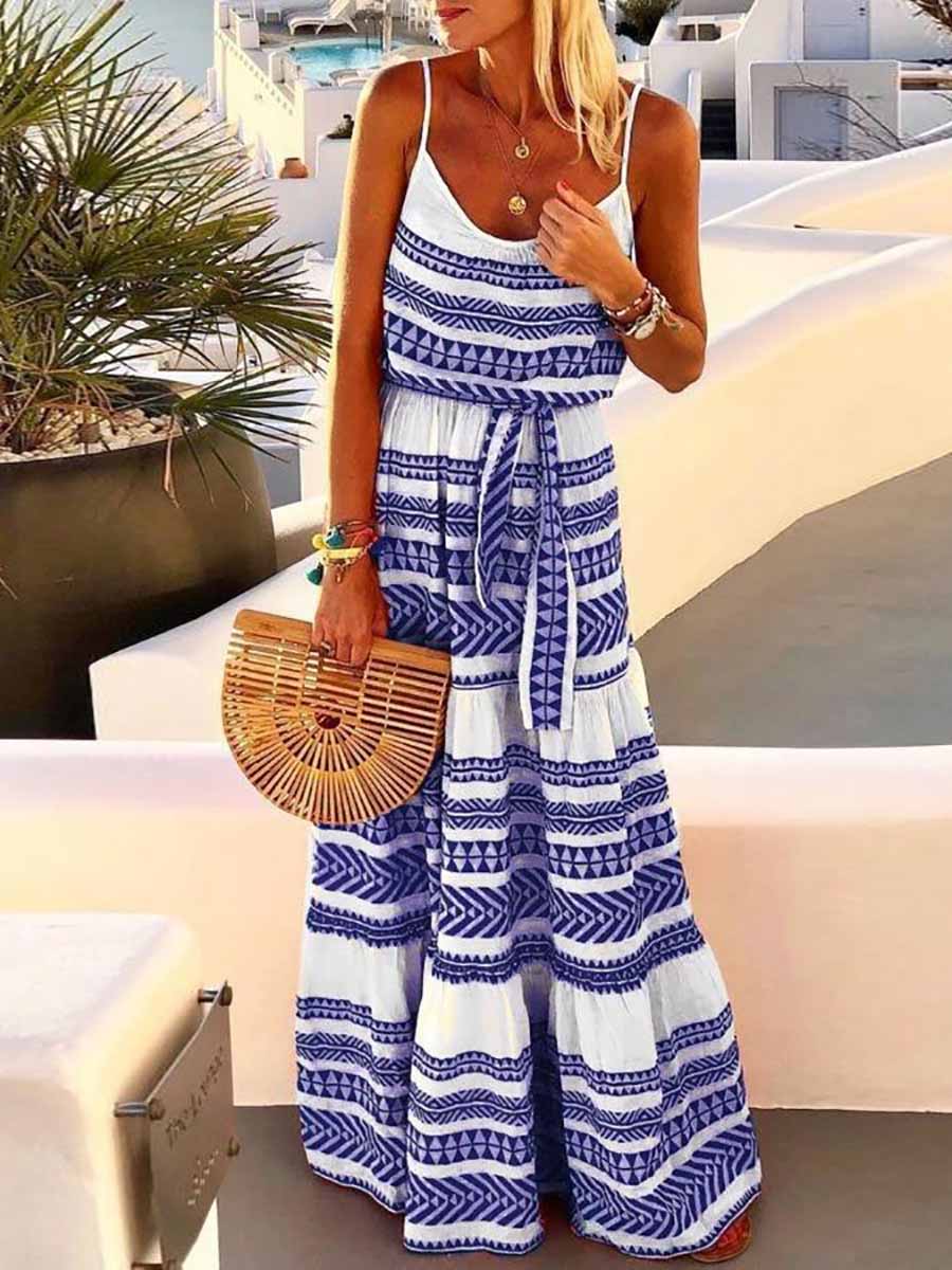 Veleaee Geometric Printed Maxi Dress (2 Colors)