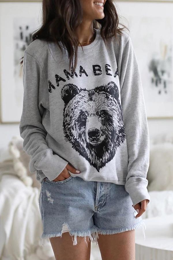 Veleaee Stylish Animal Print Round Neck Sweatshirt