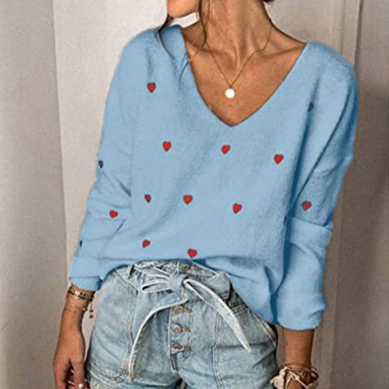 Veleaee Love Polka Dot V-Neck Sweater