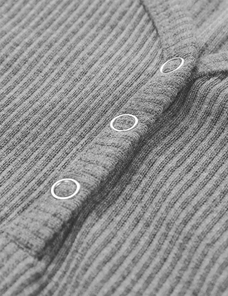 Veleaee Solid Color V-Neck Long-Sleeved T-Shirt