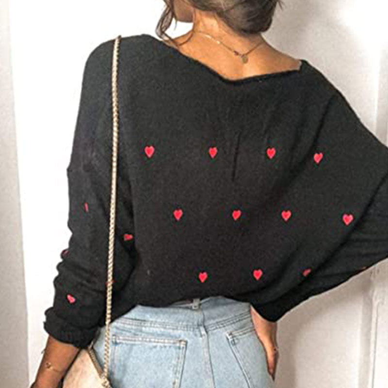 Veleaee Love Polka Dot V-Neck Sweater