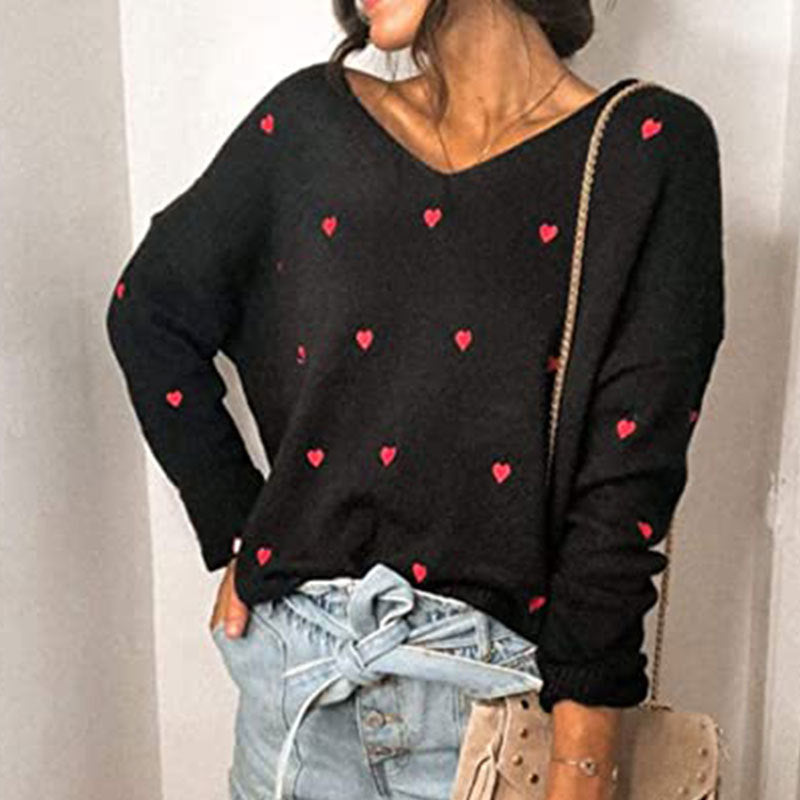 Veleaee Love Polka Dot V-Neck Sweater