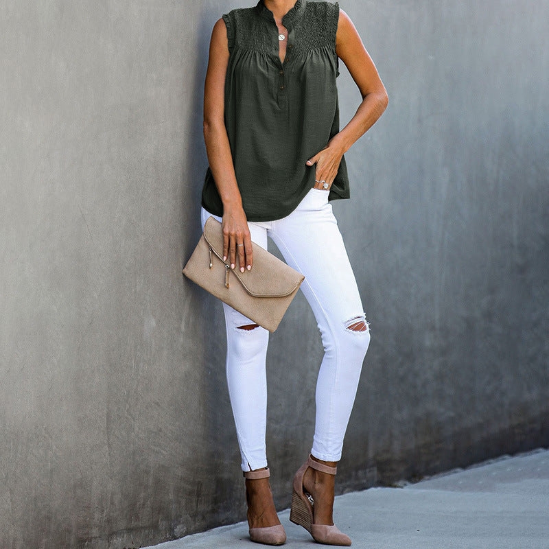 Veleaee Ruffle Neck Casual Vest(7 colors)