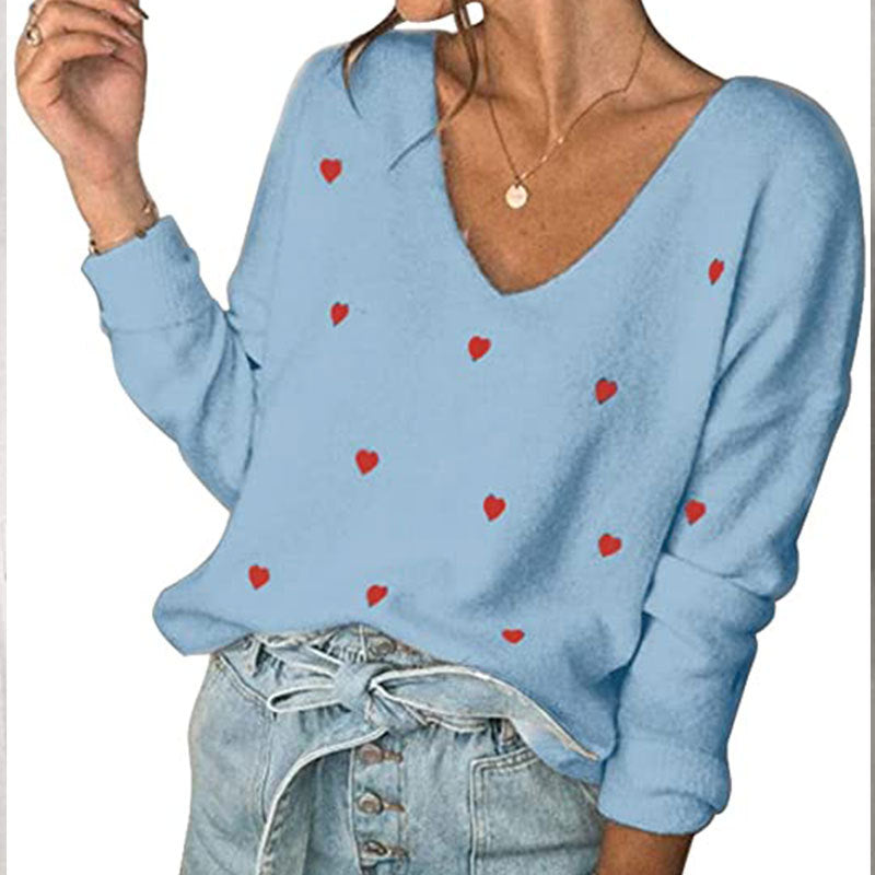 Veleaee Love Polka Dot V-Neck Sweater