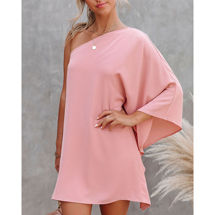 Veleaee Loose One-shoulder Diagonal Dress(8 colors)