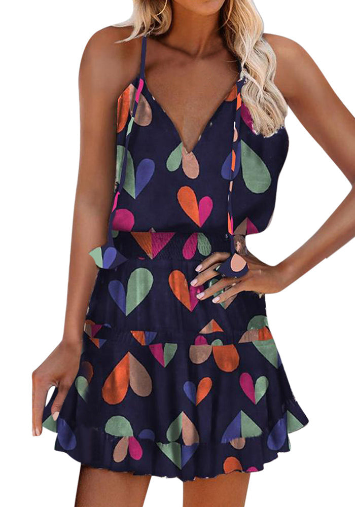 Veleaee Cheetah Print Frill Hem Ruffles Ruched Dress (13 colors)