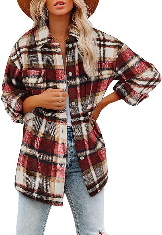 Veleaee Loose Plaid Shirt Coat