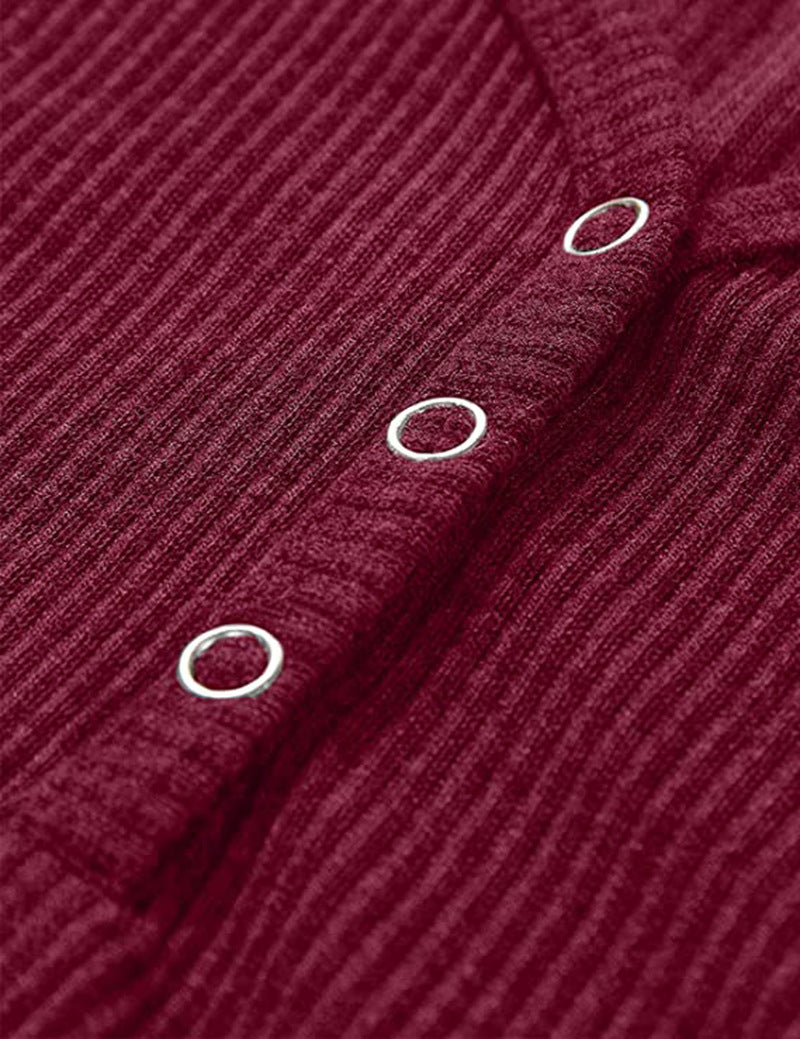 Veleaee Solid Color V-Neck Long-Sleeved T-Shirt