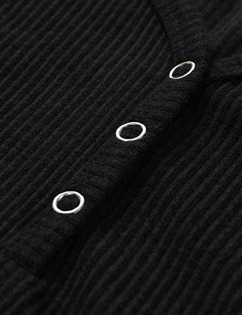 Veleaee Solid Color V-Neck Long-Sleeved T-Shirt