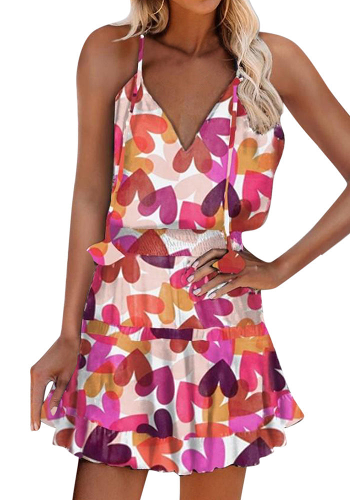 Veleaee Cheetah Print Frill Hem Ruffles Ruched Dress (13 colors)