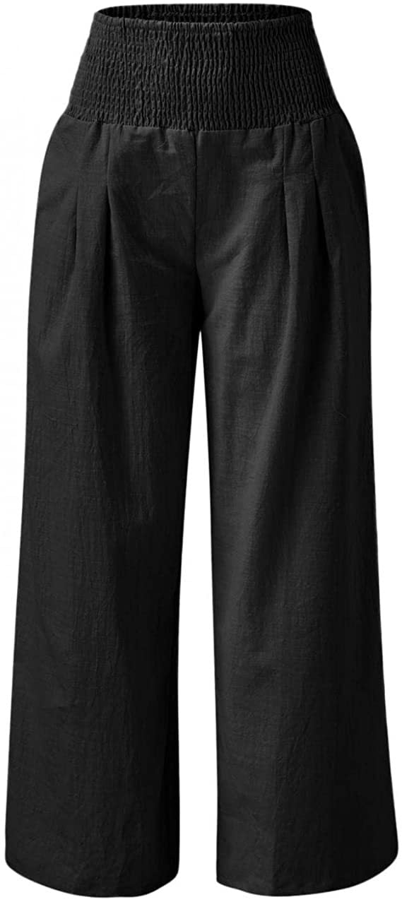 Veleaee Fresh Air Linen Blend Pocketed Smocked Pants(10 Colors)