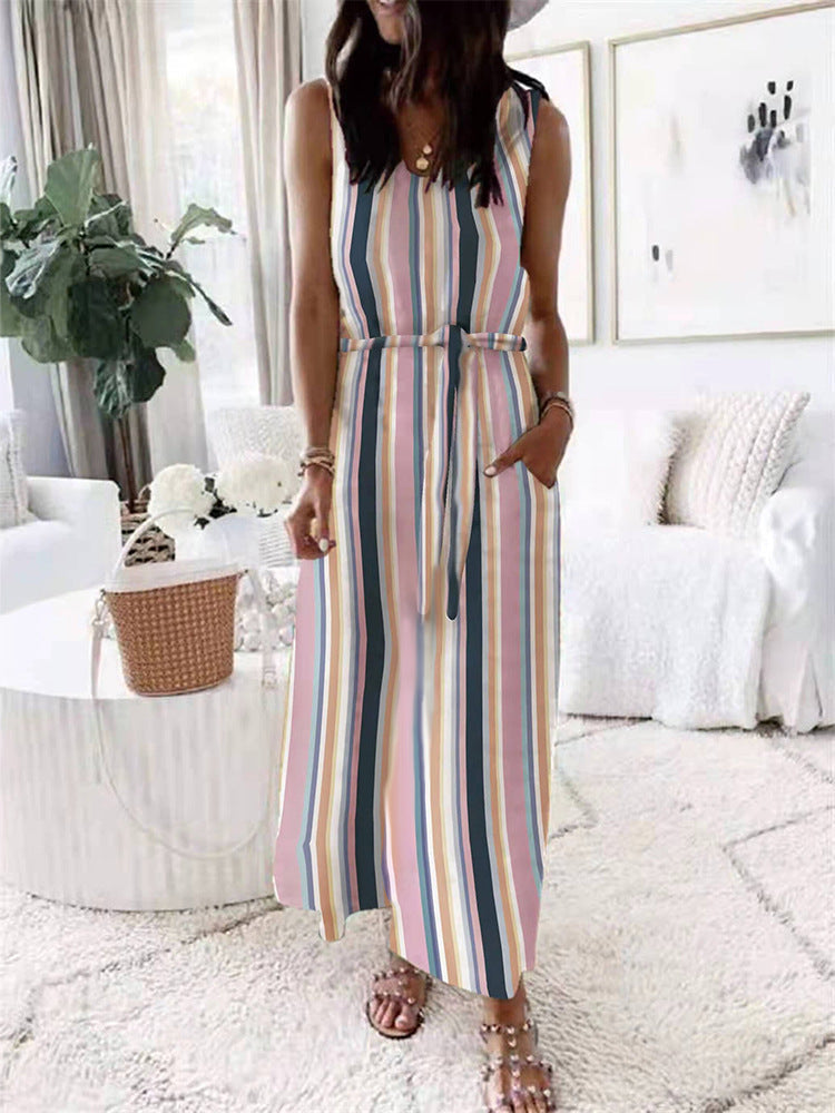 Veleaee Elastic Waist Sleeveless Casual Maxi Dress