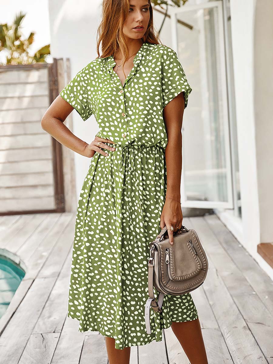 Veleaee Polka Dot Short-Sleeve Dress(7 colors)